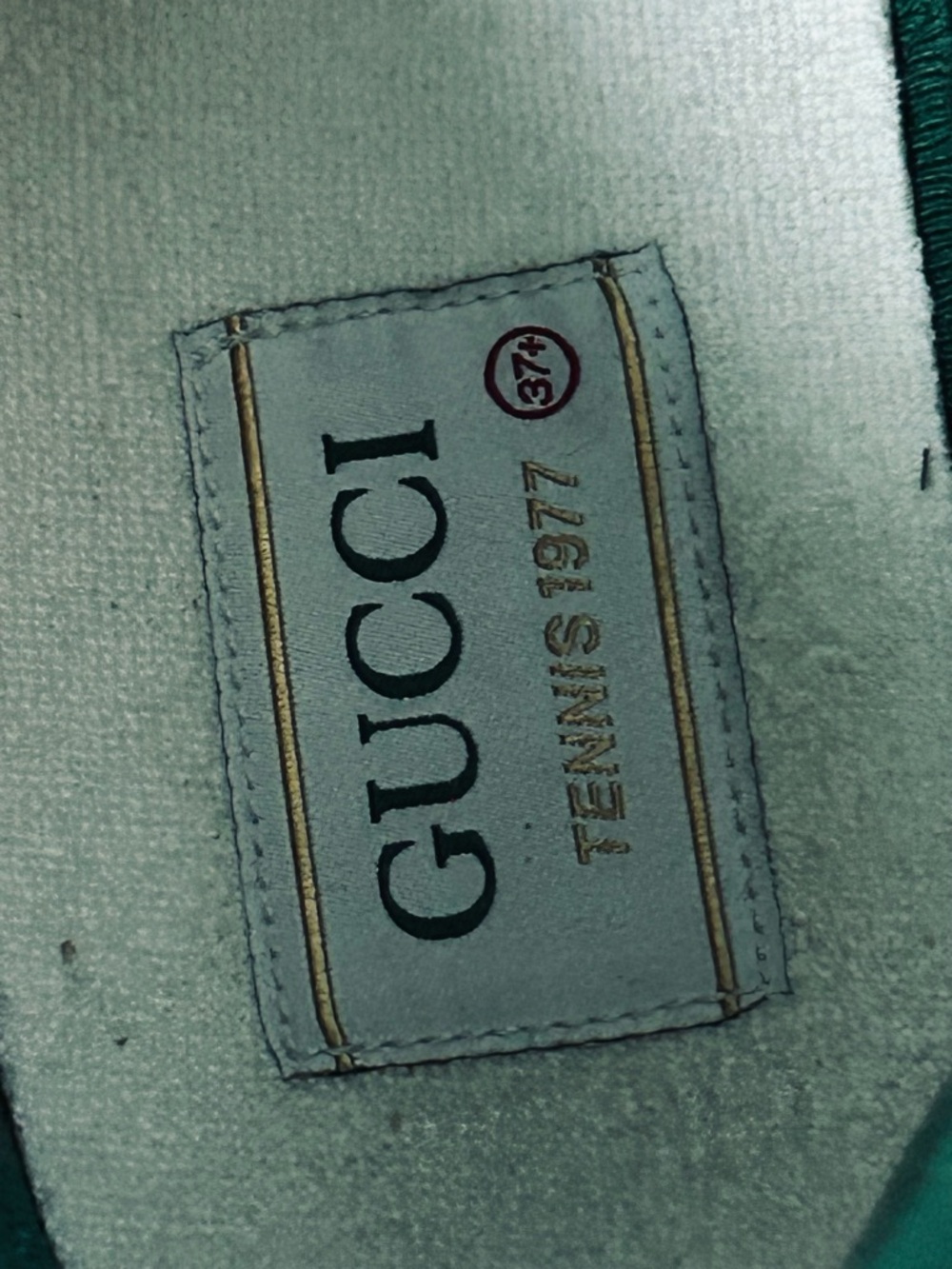 Gucci womens Beige GG Canvas High-Top Sneakers w/Green Interior size 7.5 run big - Picture 10 of 11